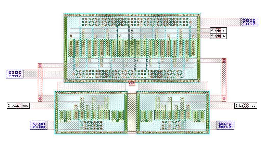 LVS and DRC clean layout of the Gilbert mixer.